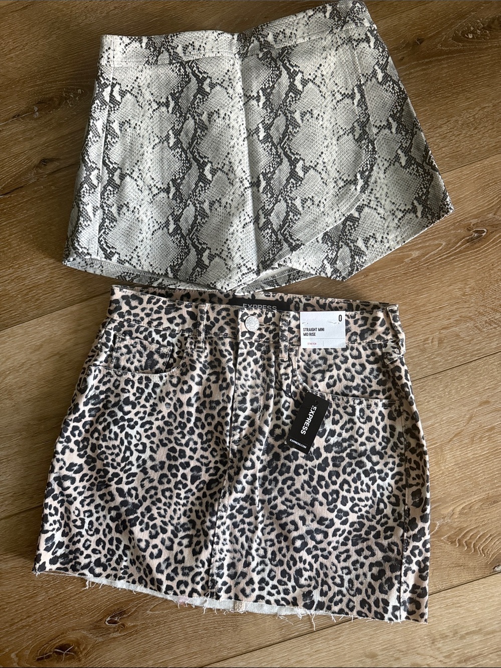 Leopard Print Mini Skirt + Snakeskin Wrap Skort  set of 2!!